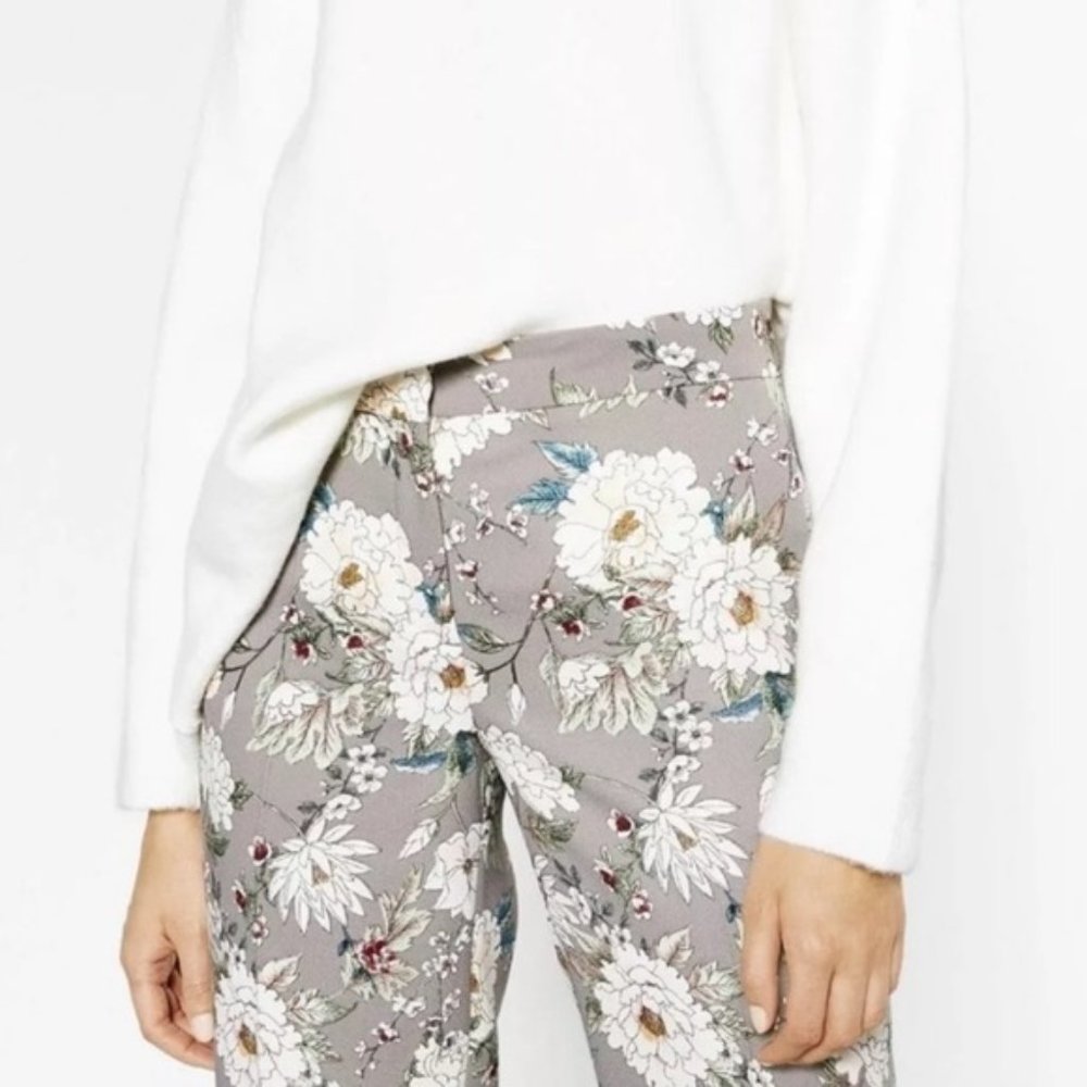 NWT ZARA BABY GREY FLORAL SKINNY ANKLE DRESS PANTS TROUSERS CIGARETTE XS BLOGGER